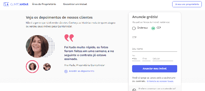 tipos de landing page quinto andar