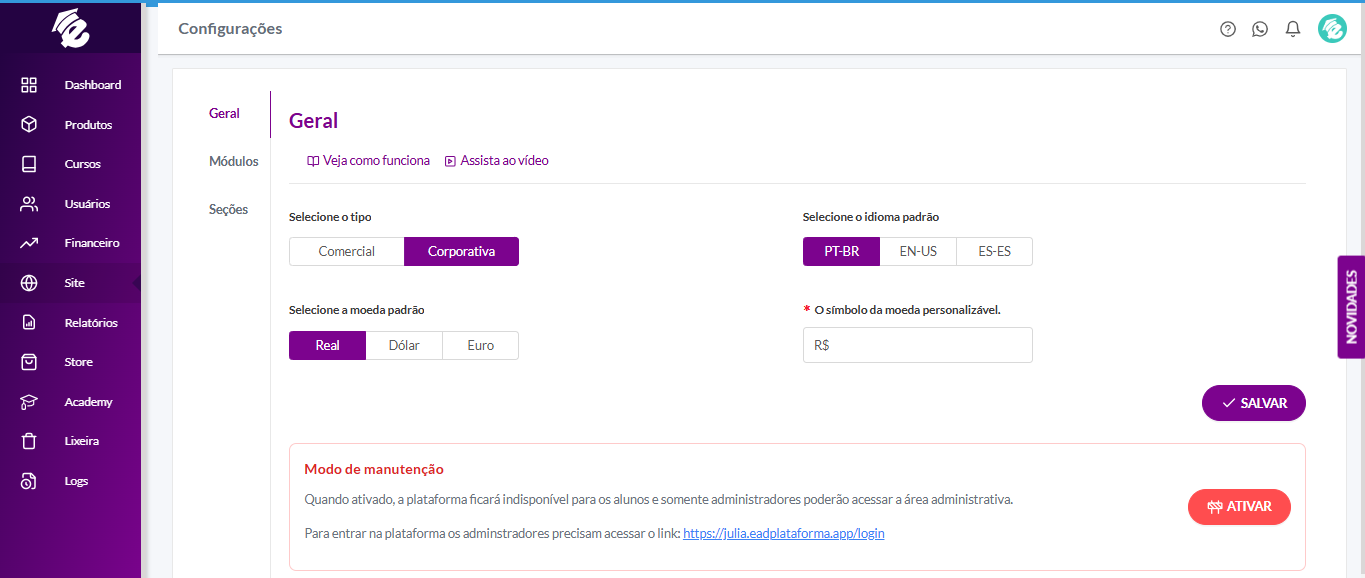 config gerais
